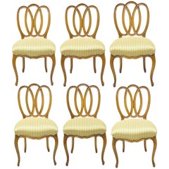 Set of 6 Vintage French Provincial Triple Oval Pretzel Back Walnut Dining Chairs