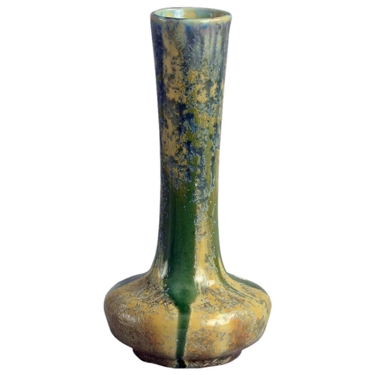Art Nouveau Stoneware Vase with Dripping Glaze by Pierrefonds, France For Sale