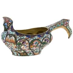 20th Century Russian Solid Silver and Shaded Enamel Kovsh 20 Artel, circa 1910