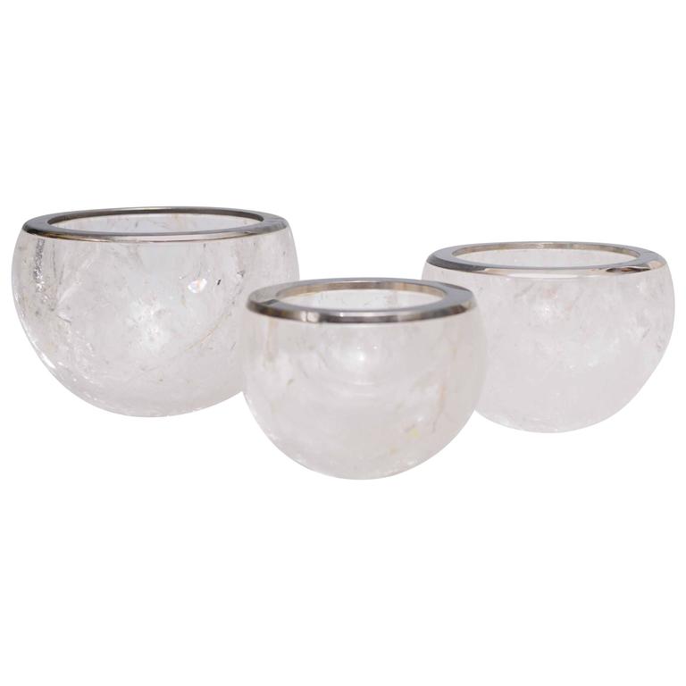 Group of Three Rock Crystal Quartz Bowls For Sale at 1stdibs