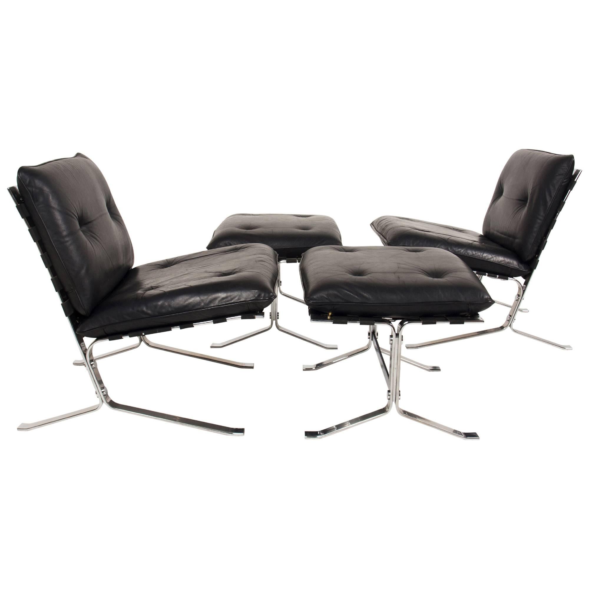 Pair of Joker Lounge Chairs and Ottoman by Olivier Mourgue for Airborne, 1960s