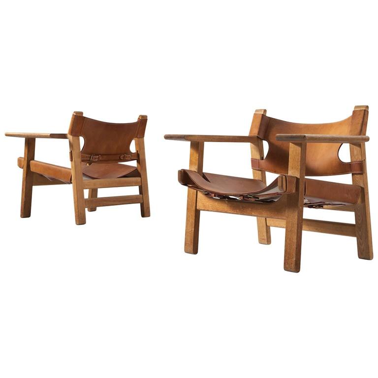 Børge Mogensen Pair of Cognac Leather 'Spanish Chairs' at 1stDibs