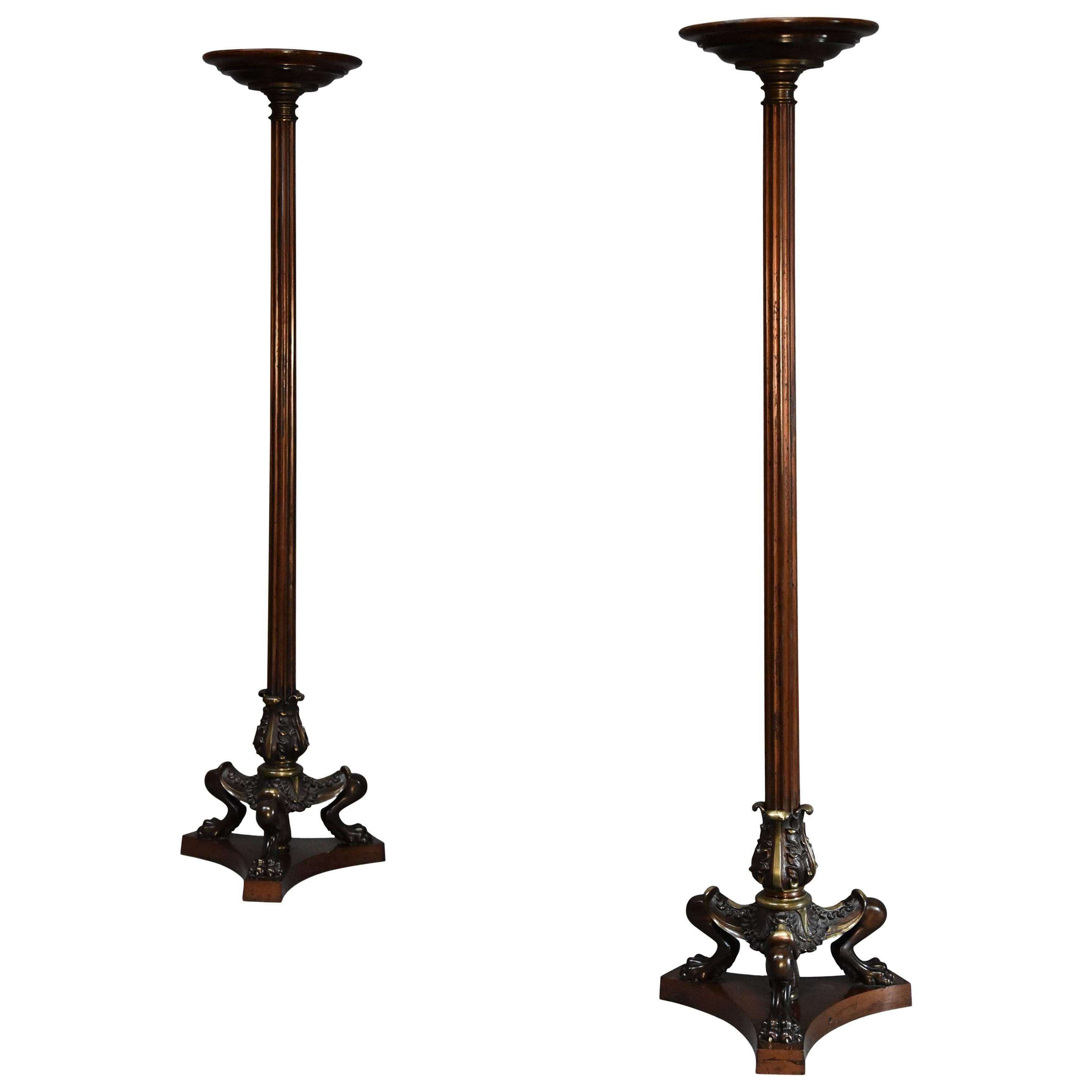 Pair of Regency Style Bronze and Mahogany Torcheres in the Egyptian Style For Sale