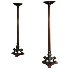 Pair of Regency Style Bronze and Mahogany Torcheres in the Egyptian Style