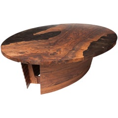 Modern Bronze and Bastogne Walnut Oval Dining Table with Curved Shiplapped Base