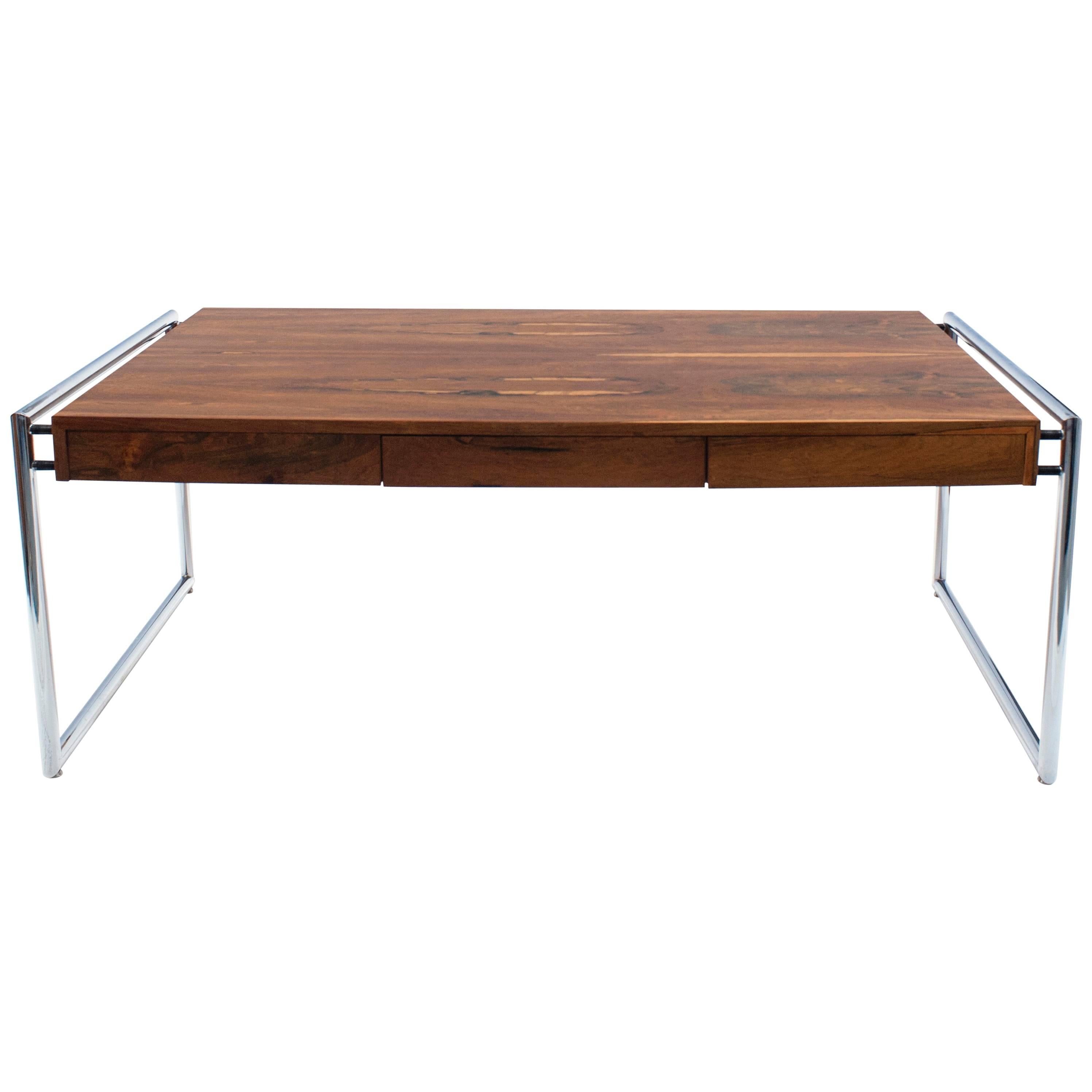 Large Modern Executive Rosewood Desk with Tubular Chrome Legs