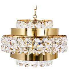 Gold-Plated Bakalowits Brass Chandelier with Diamond Crystals, Austria, 1970s