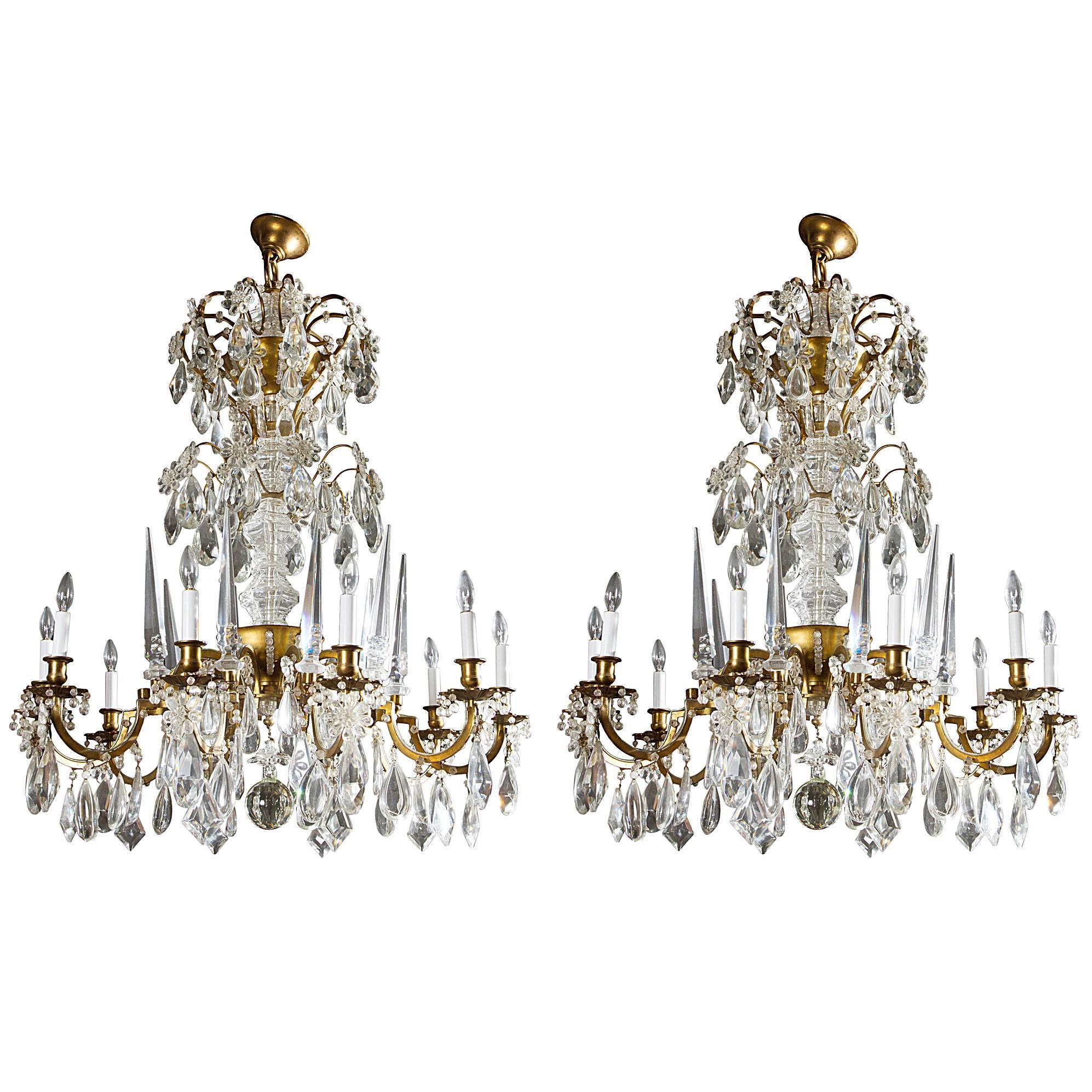 Important Pair of Crystal Chandeliers by Maison Baguès