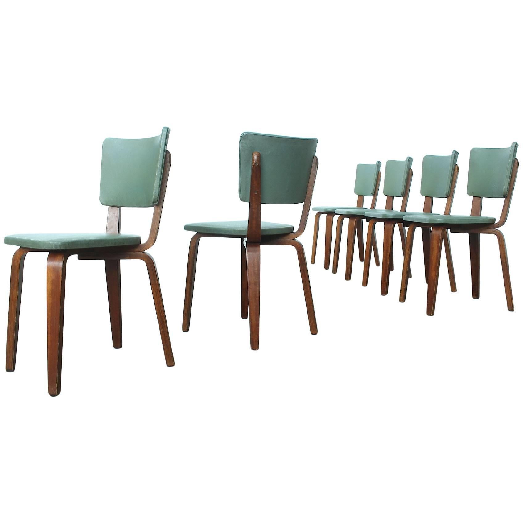 Rare Set of Six Plywood Dining Chairs by Cor Alons for Gouda Den Boer For Sale