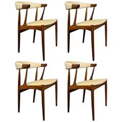 Four Johannes Andersen Danish Modern Rosewood and Leather Dining Chairs