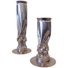 Pair of Brutalist Nickel Candle Holders by Thomas Roy Markusen 8