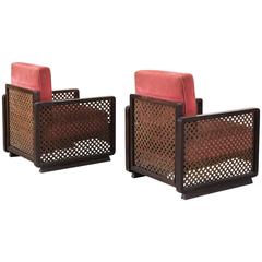 Pair of 'Woven' Italian Lounge Chairs with Red Upholstery 10