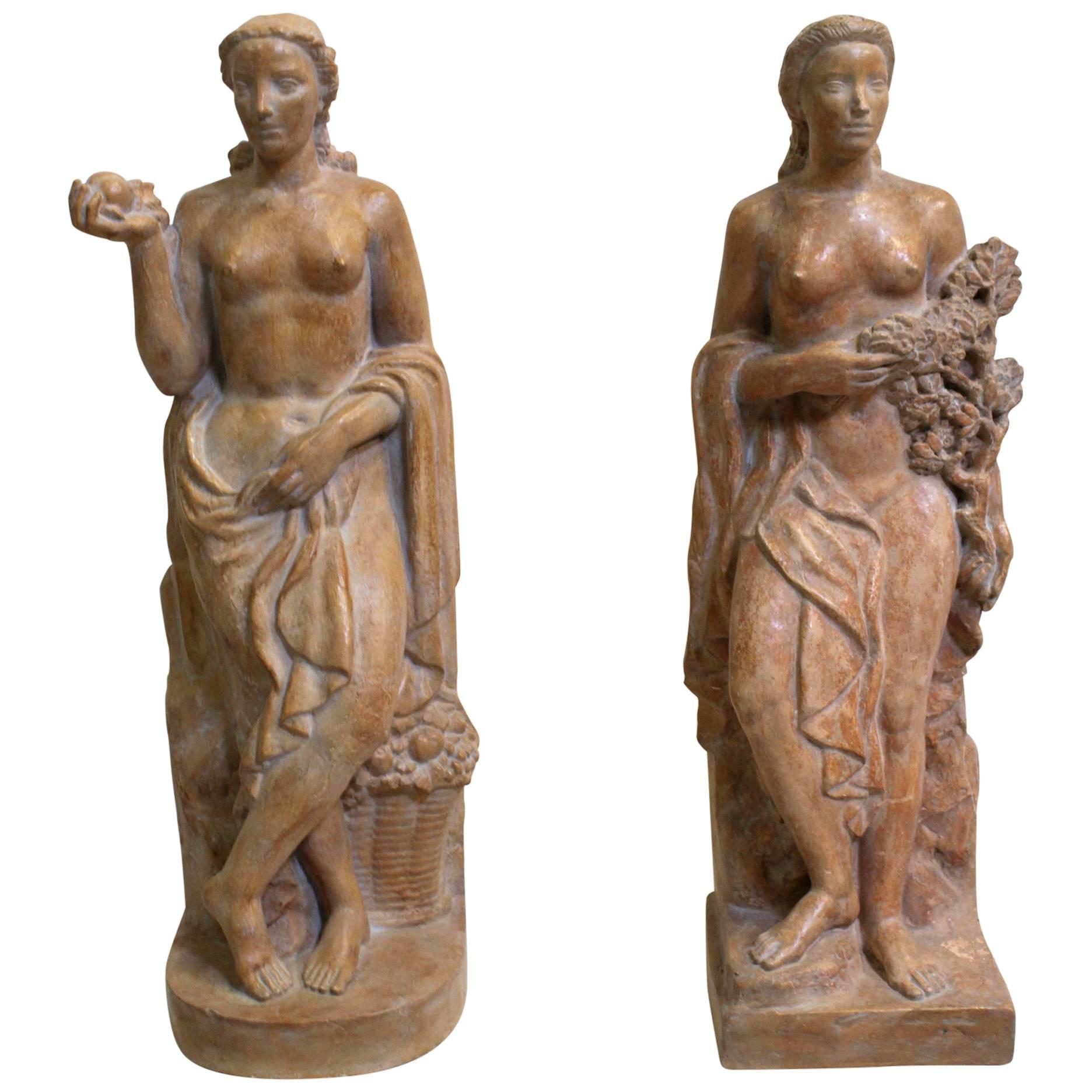 Pair of French Art Deco Sculptures by Denis Gelin For Sale