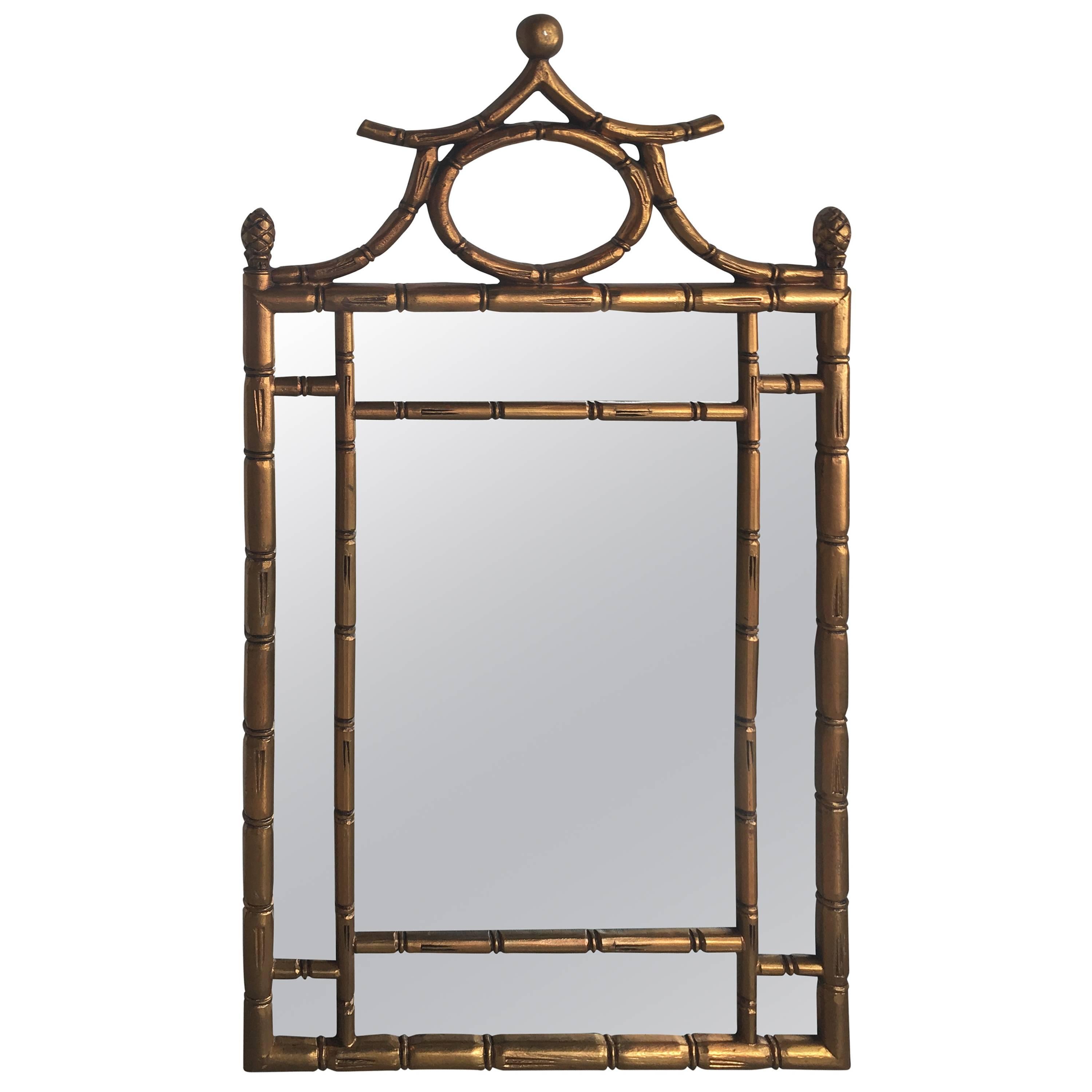 Faux Bamboo Wall Mirror Chinese Chippendale Chinoiserie Palm Beach Gold Vintage