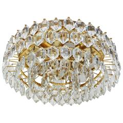 Vintage Bakalowits Flush Mount, Brass and Crystal Glass, Austria, 1960s