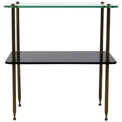 French Original Glass Two-Tier Maison Jansen Style Side Table
