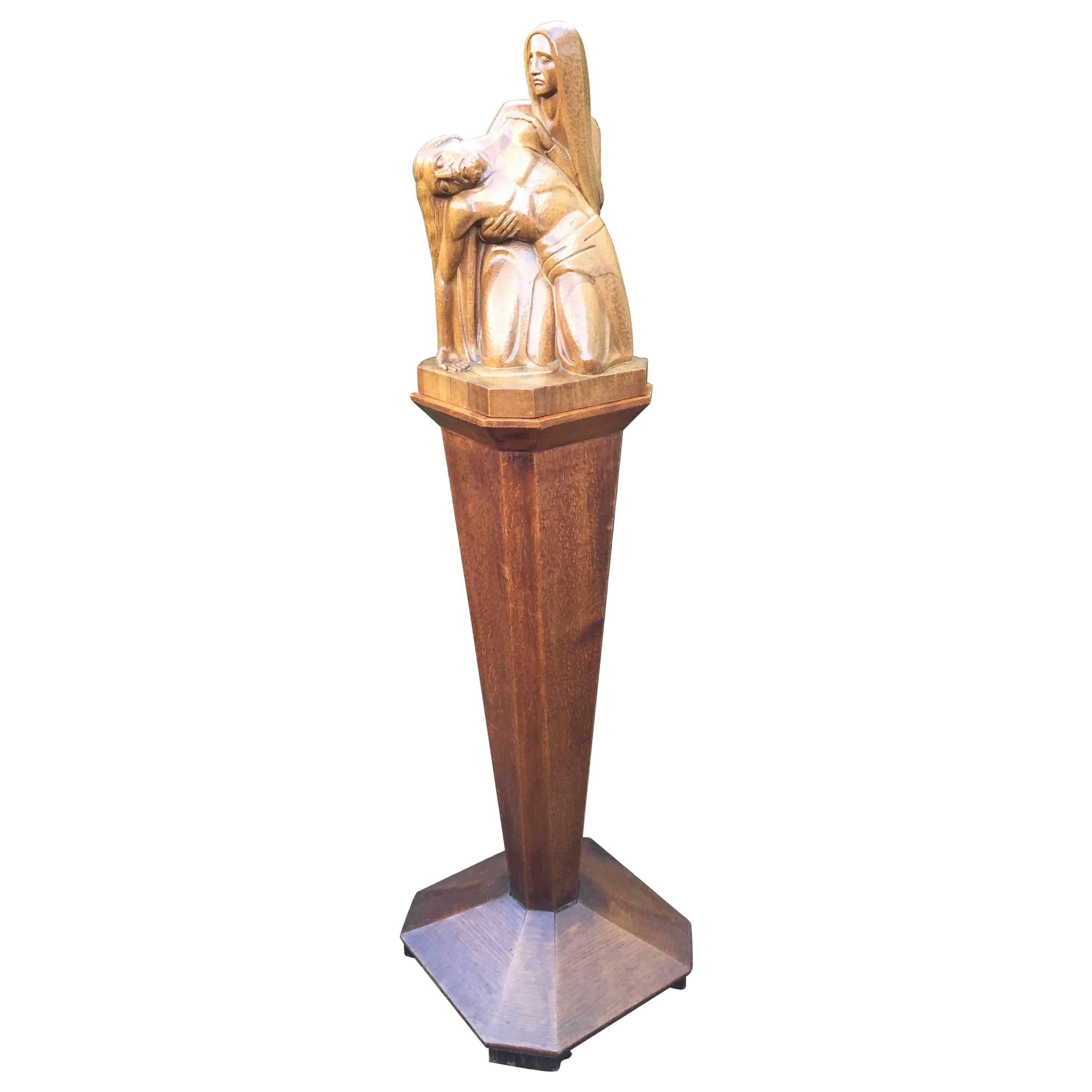 Stunning 
Stylish Gothic Revival Pietà Sculpture with the Original Pedestal
