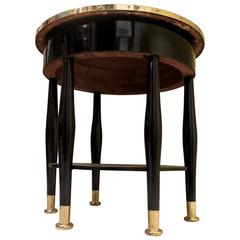 Adolf Loos Round Black Shellac and Brass Austrian Art Nouveau Side Table