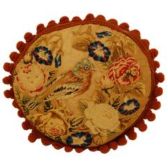 Victorian Needlepoint of Bird and Flowers Mounted as a Pillow