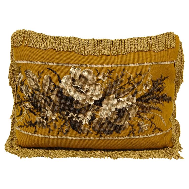 Victorian Needlepoint and Glass Beaded Pillow Cover at 1stdibs