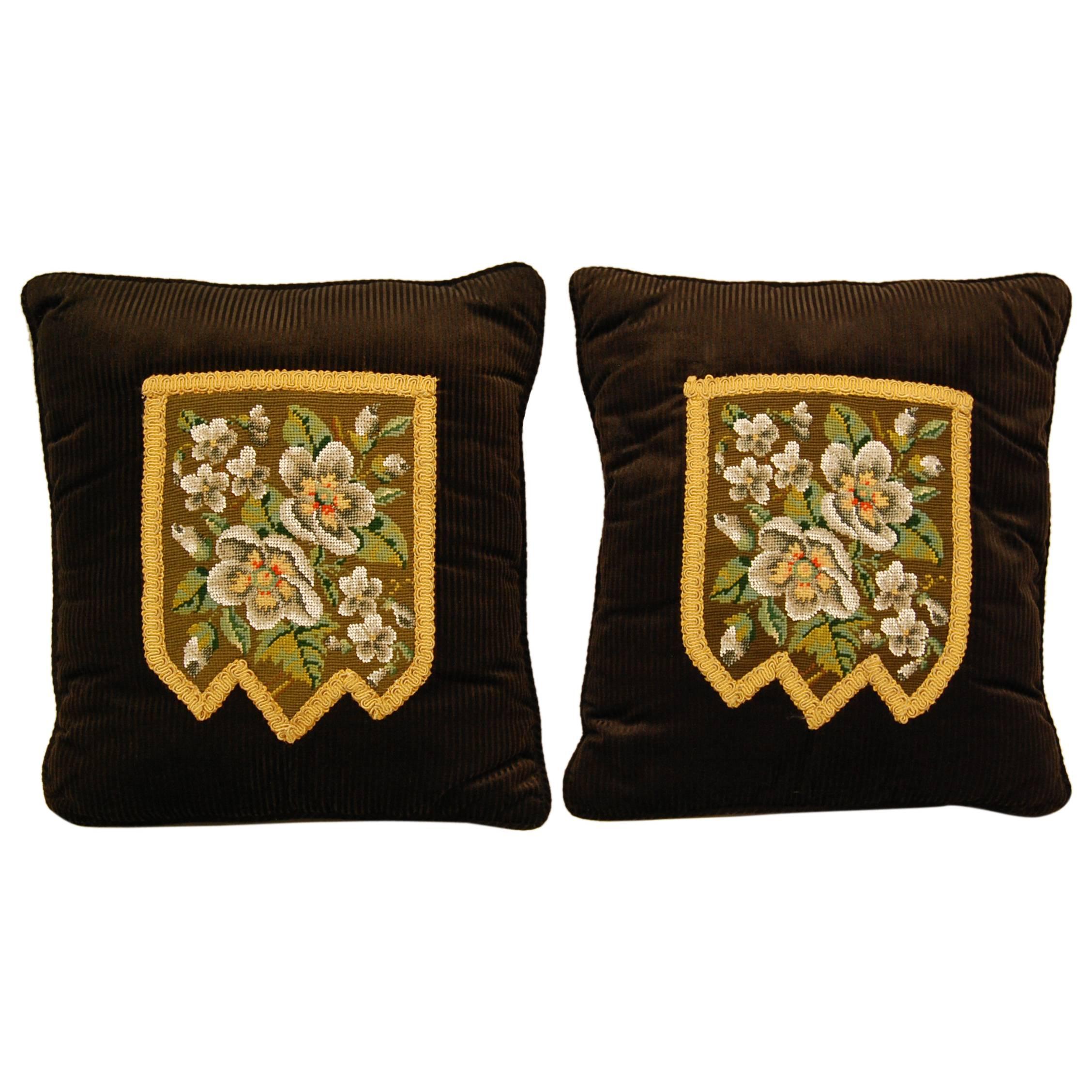 Stunning Pair of Victorian Glass Beaded Floral Designed Pillow Covers