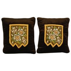 Antique Stunning Pair of Victorian Glass Beaded Floral Designed Pillow Covers