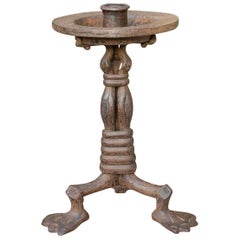 Unique Hand Forged in Fire Artistic Design Candlestick with Three Frog like Legs