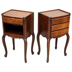Antique Pair of French Oak Bedside Cabinets