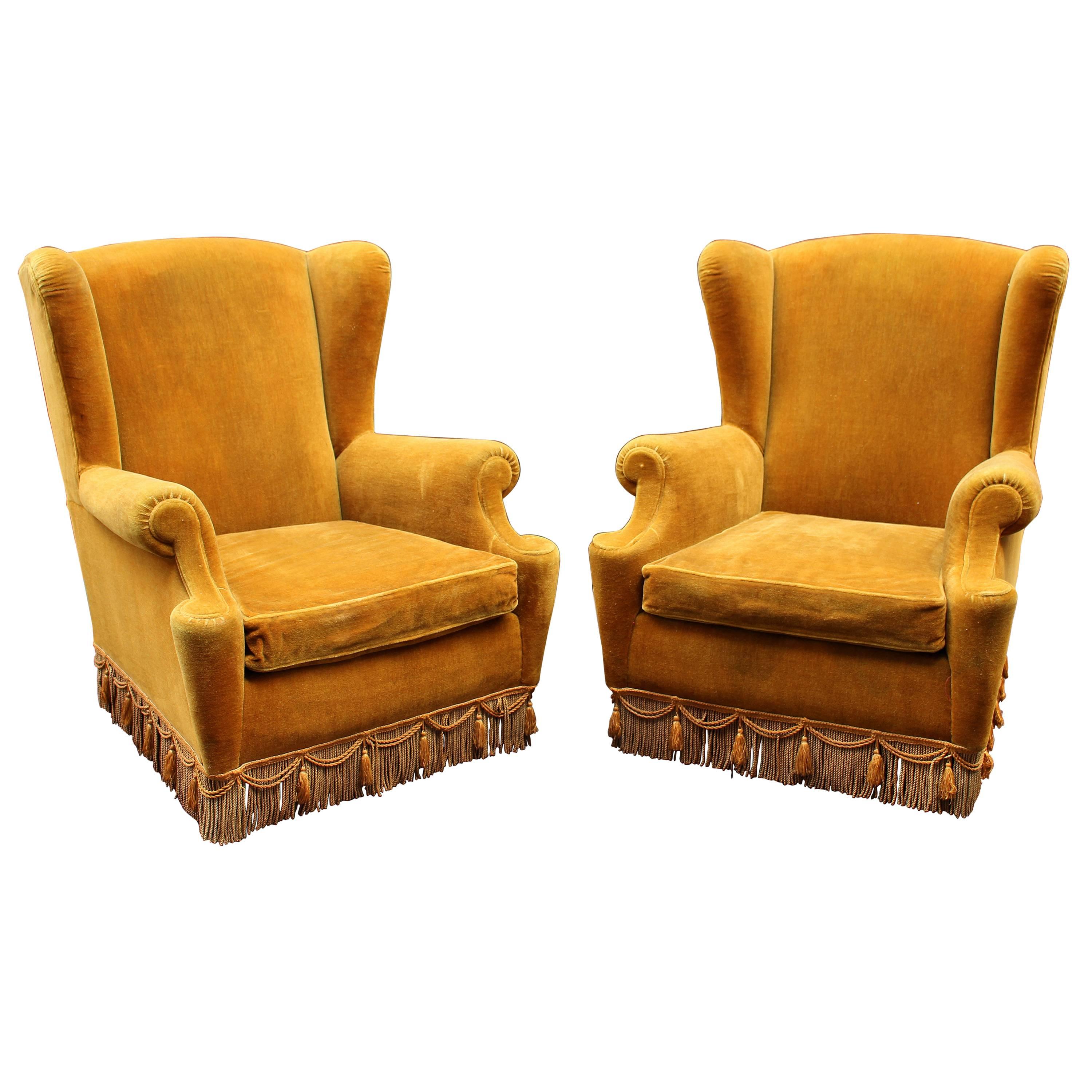 Italian Pair of High Wing Back Chairs
