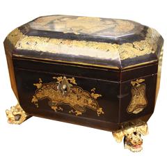 Antique Intricately Painted English Lacquered Tea Caddy