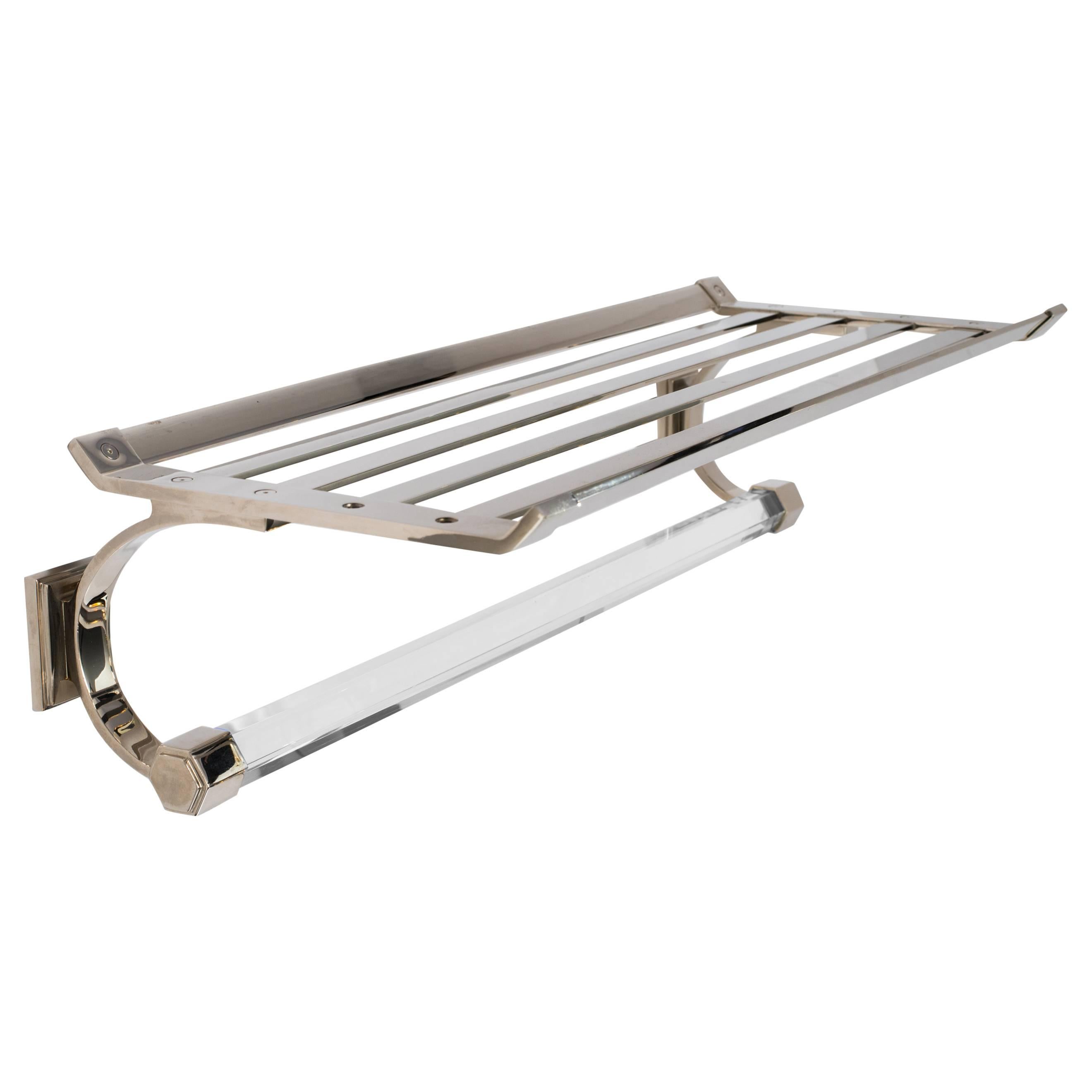 Vintage Modern Train Rack in Polished Nickel with Glass Rod Detail