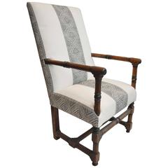 17th Century, Primitive Classic French Armchair - Wooden - Reupholstered 