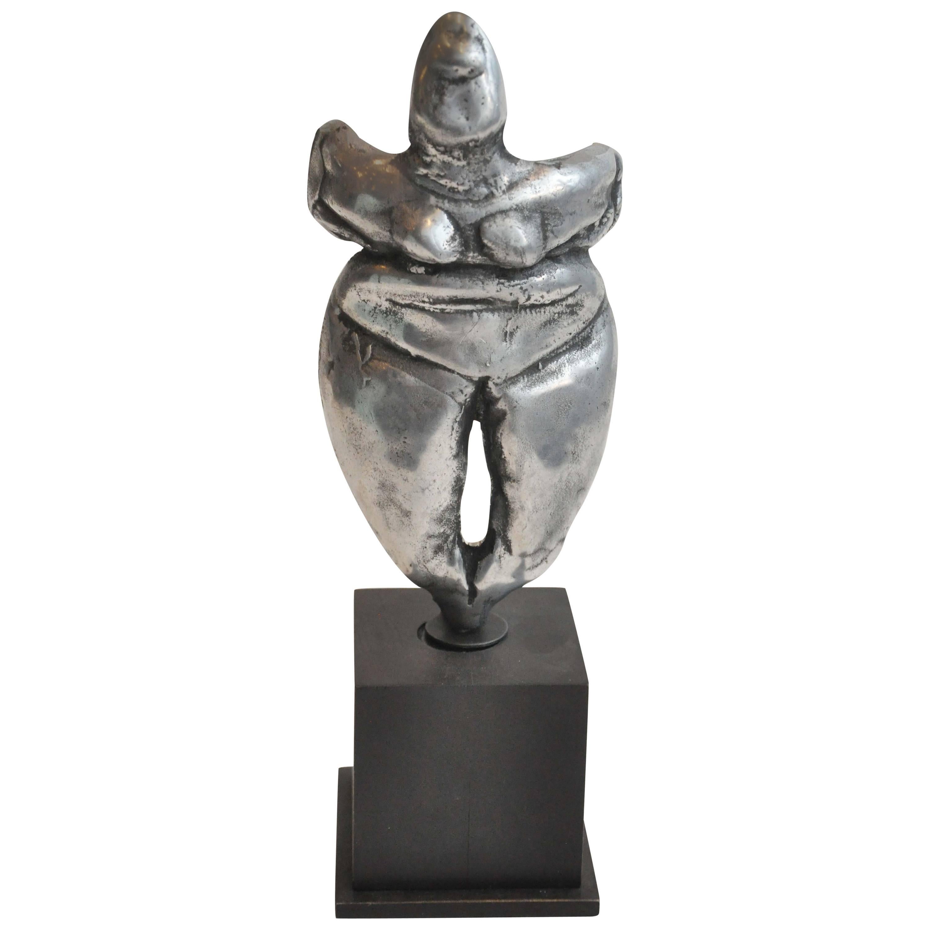 Early 20th Century Small Figural Studio Sculpture in Silver Metal from Uruguay For Sale
