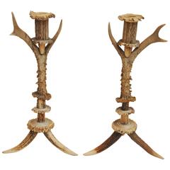 Antique Pair of 18th Century Bavarian Antler Candlesticks