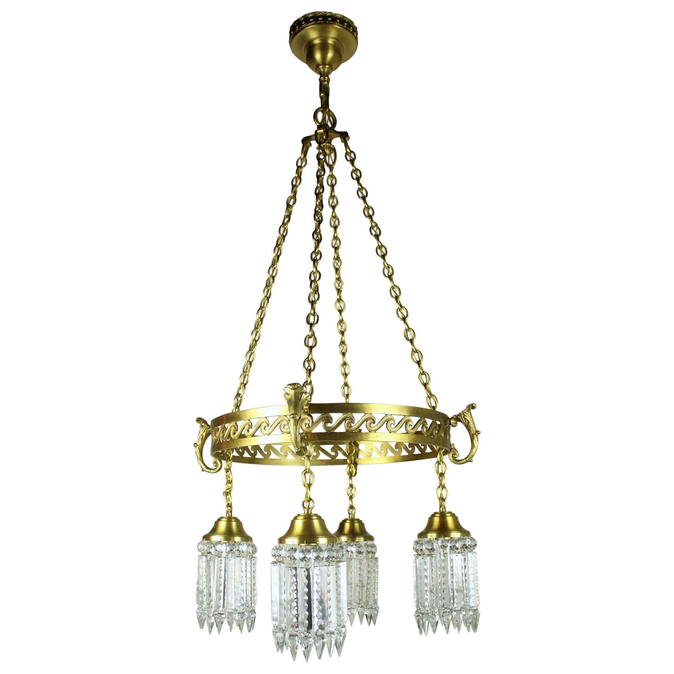 Neoclassical Brass Ring-Fixture with Notched Crystal  For Sale