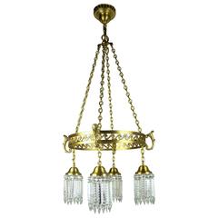 Neoclassical Brass Ring-Fixture with Notched Crystal 