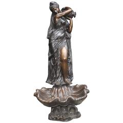 Vintage Extra Large Italian Bronze Female Maiden Fountain Conch Urn Garden Water Feature