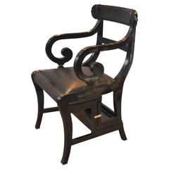 Black Lacquer Regency Style Metamorphic Chair Library Step Ladder