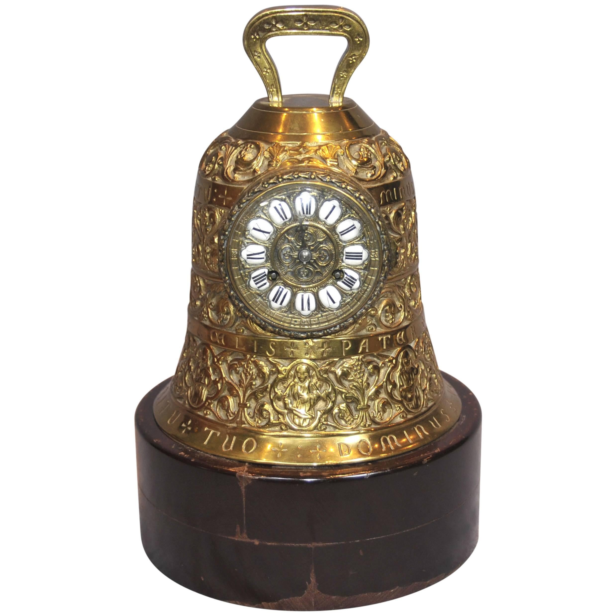 Antique French Brass Bell Clock Chiming Clocks, 19th Century