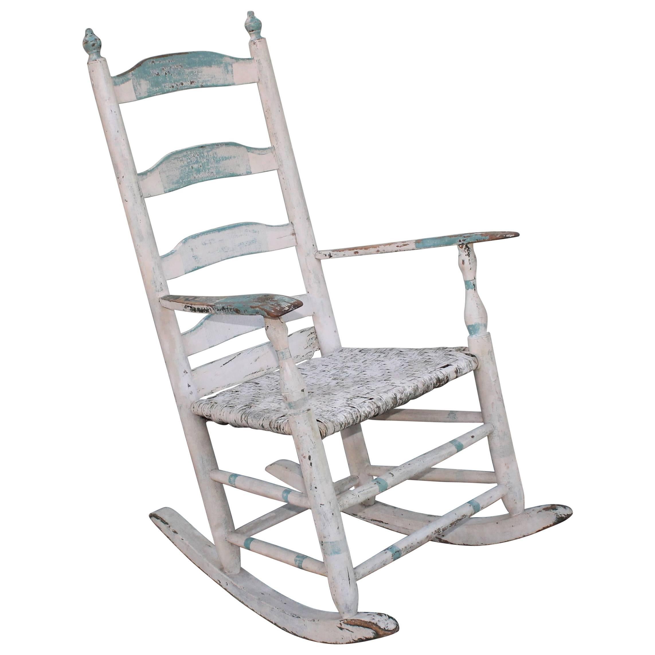 19th Century Original Blue and White Painted Rocking Chair