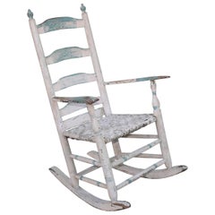 19th Century Original Blue and White Painted Rocking Chair