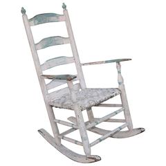 19th Century Original Blue and White Painted Rocking Chair 11
