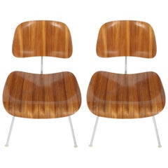Used Pair of Charles Eames for Herman Miller Zebrawood DCM Chairs, Rare
