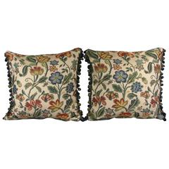 Vintage Pair of Botanical Blue Pillows