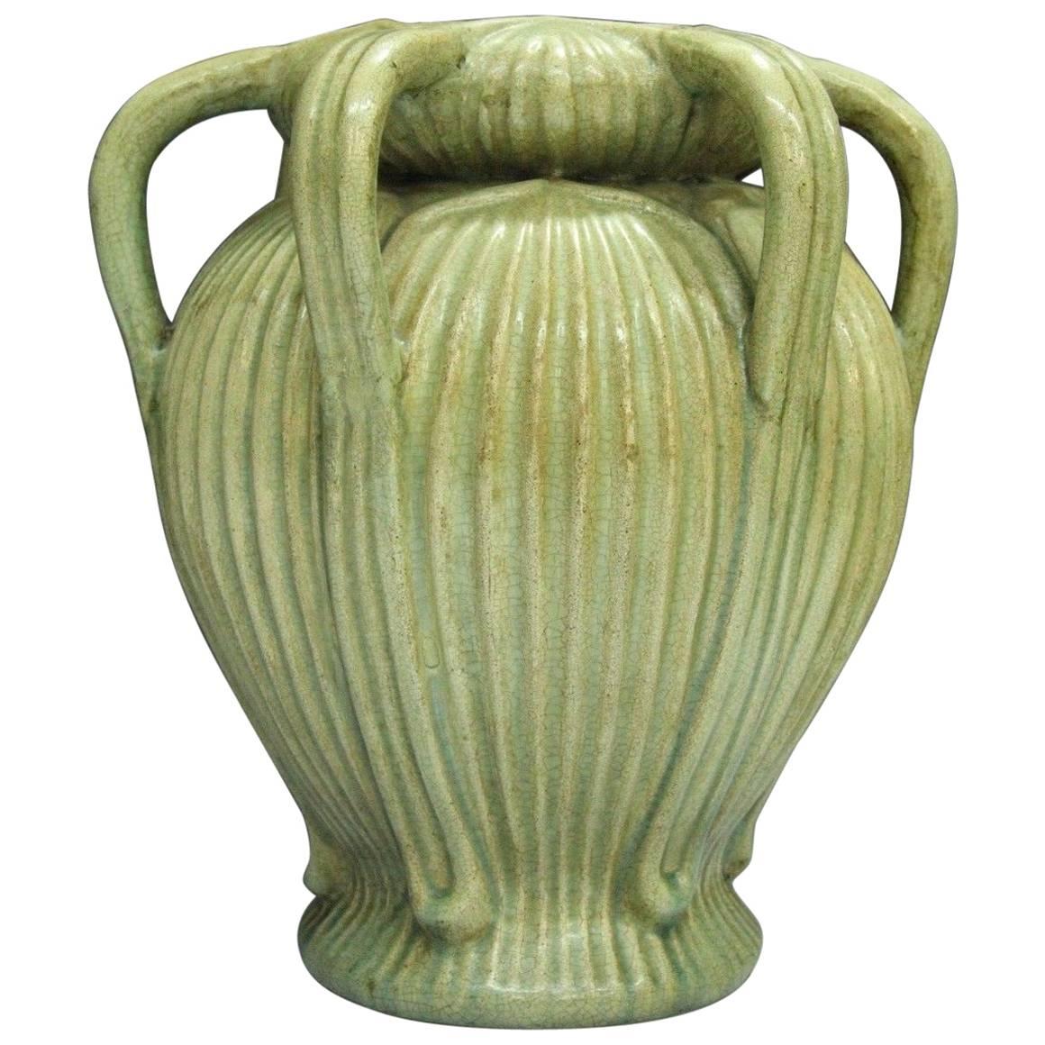 Fine Chinese Antique Handmade Longquan Celadon Six Handled Flower Vase