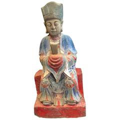 Chinese Tall Hand carved hand painted Stone Garden Figure, 19c 2