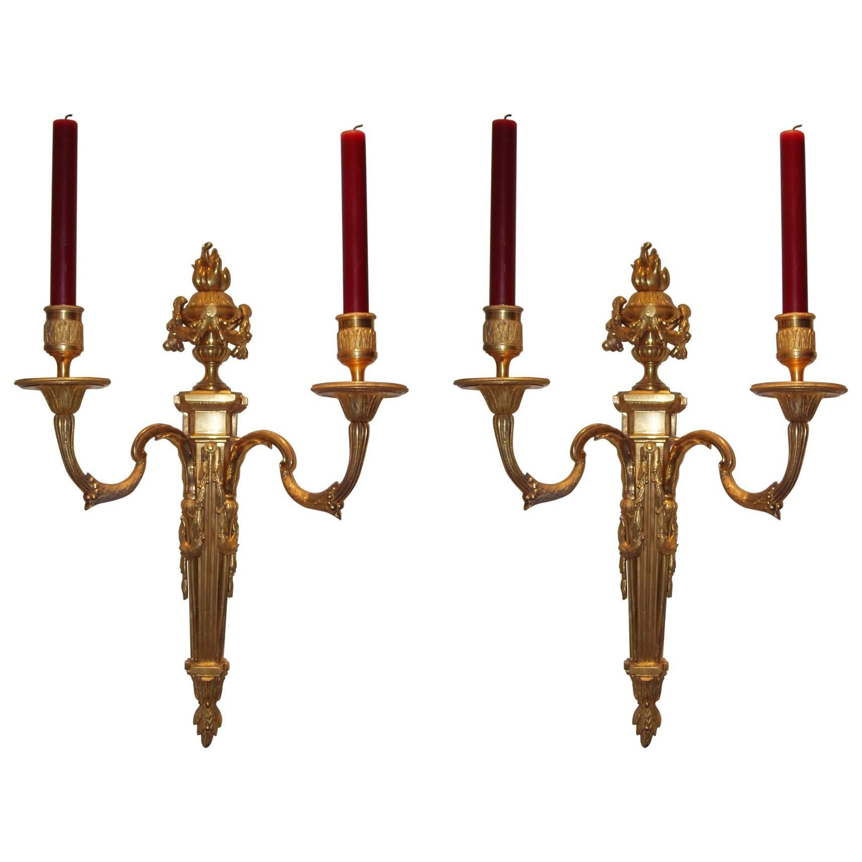 Pair of Louis XVI Gilt Bronze Candlesticks Wall Lights For Sale