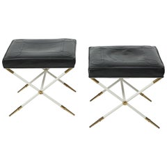 Used Tommi Parzinger Brass and Embossed Leather Stools