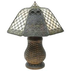 Antique Handel Basket-Weave Panel Lamp