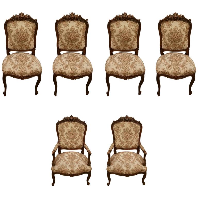 Set of Six 19th Century Provincial French Carved and Upholstered Dining ...